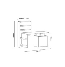 Mesa de Despacho con Estantería y 2 Cajones, Roble-Blanco, 146x60x129 cm, Diseño Moderno para Oficina